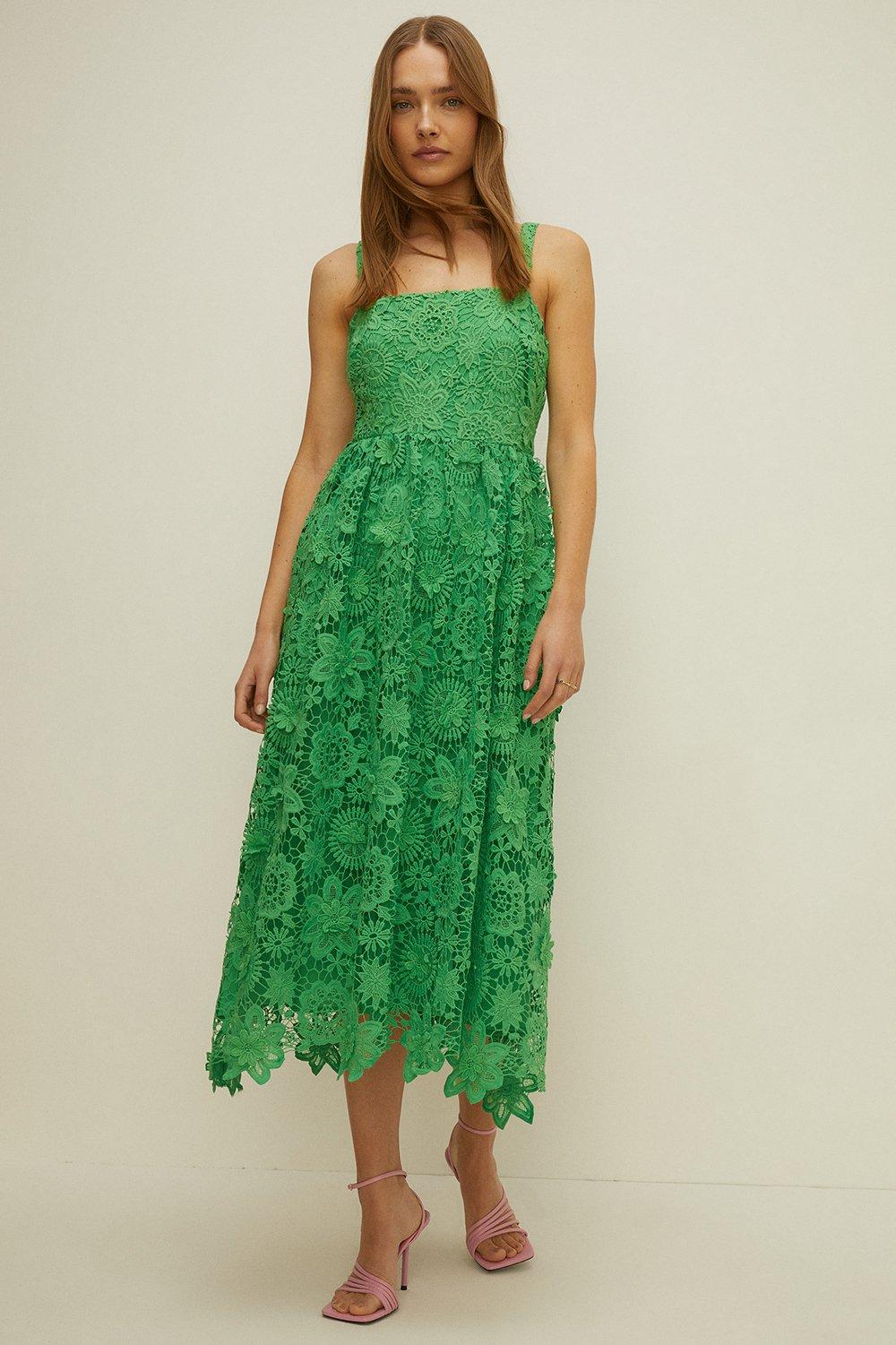 Lace Pinny Strap Midi Dress | Oasis